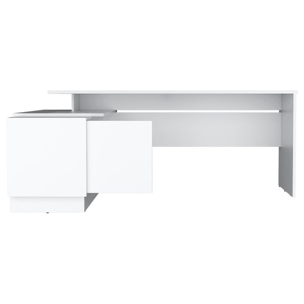 English Elm L-Shaped Desk with Right Return — Spacious 59" Work Surface, Cabinet + Shelves for Office Storage White 44.88 L x 26.77 W x 6.3 H B097S00182