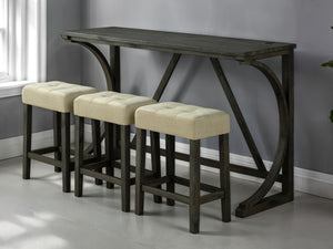 English Elm Modern Brown Dining Table Set with USB-A & USB-C Ports, 3 Biscuit-Tufted Stools, Space-Saving Elegance B011P302805