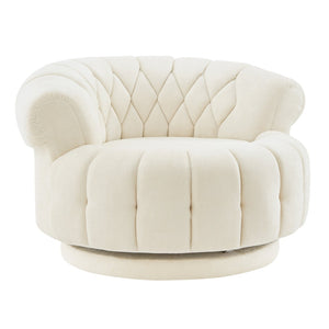 English Elm Swivel Barrel Accent Chair Chenille Tufted Round Club Seat for Living Room Lounge Beige N719S002280A