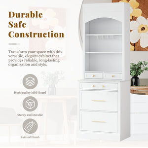 English Elm Modern Tall Kitchen Pantry Set of Two with Faux Marble Top and Glass Holders White SP000175AAK
