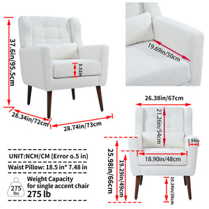 English Elm Modern Accent Chair Upholstered Armchair with Chenille Fabric, Ergonomic Padded Seat, Wood Legs for Living Room Seating Comfort and Stylish Mid Century Flair White W1028P236468