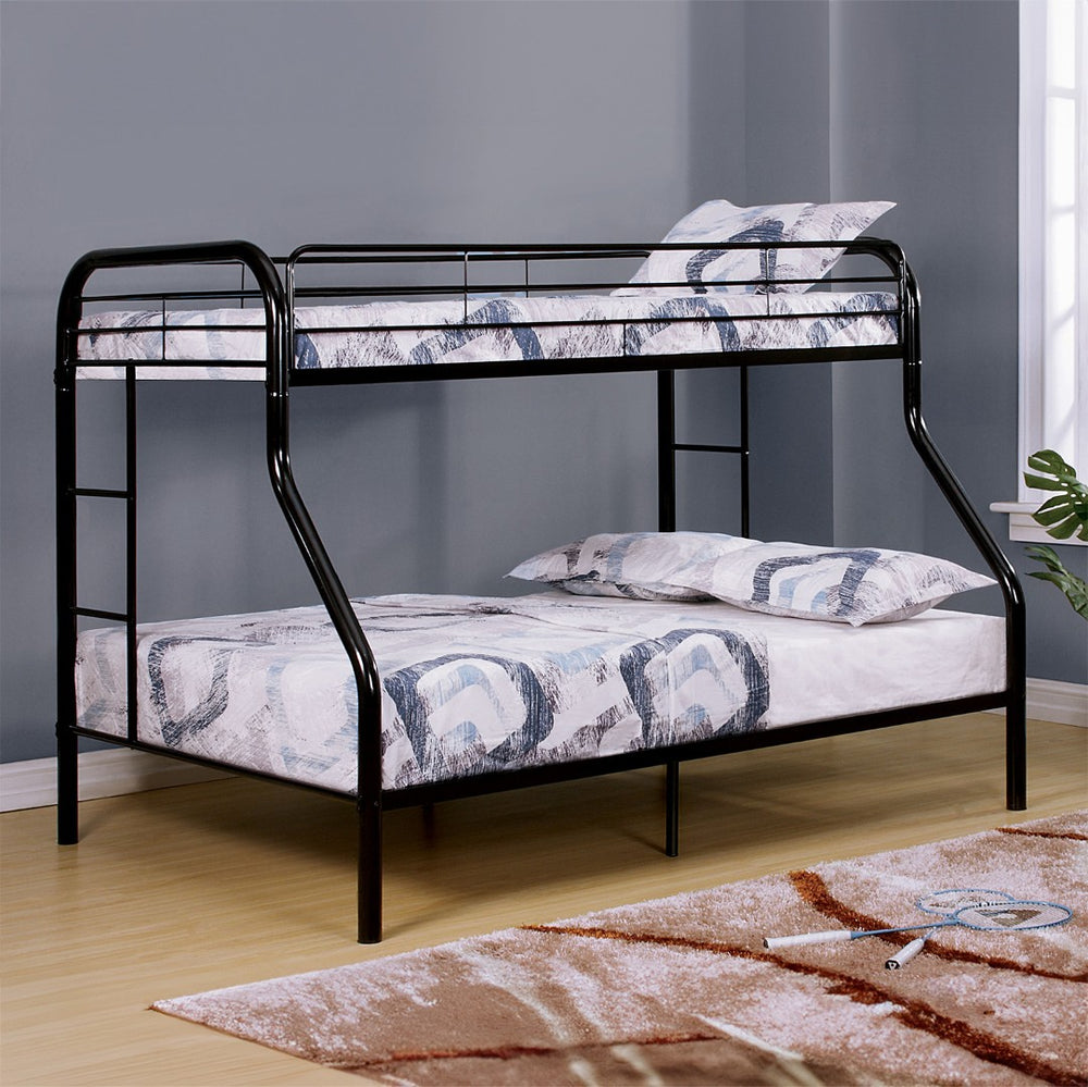 English Elm Twin Over Full Metal Bunk Bed - Modern Black Design With Angled Ladder For Safe Access & Comfort B2741S00307-GIGA