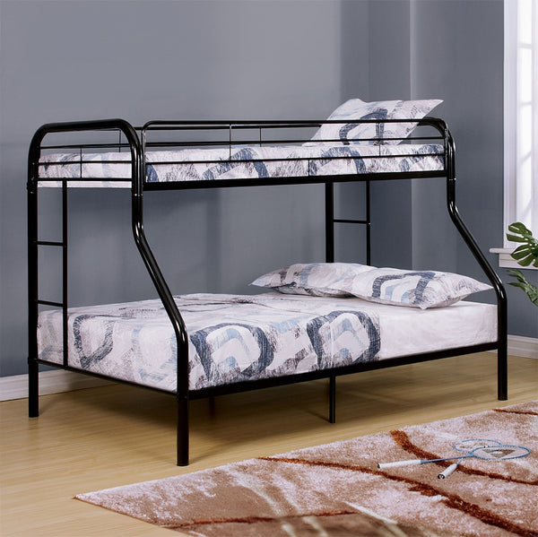 English Elm Twin Over Full Metal Bunk Bed - Modern Black Design With Angled Ladder For Safe Access & Comfort B2741S00307-GIGA