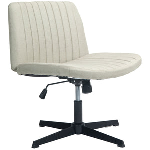 English Elm HOMCOM Wide Armless Office Chair with Breathable Linen Fabric, Thick Foam Padding, Tilt & Swivel Beige W2225P200765