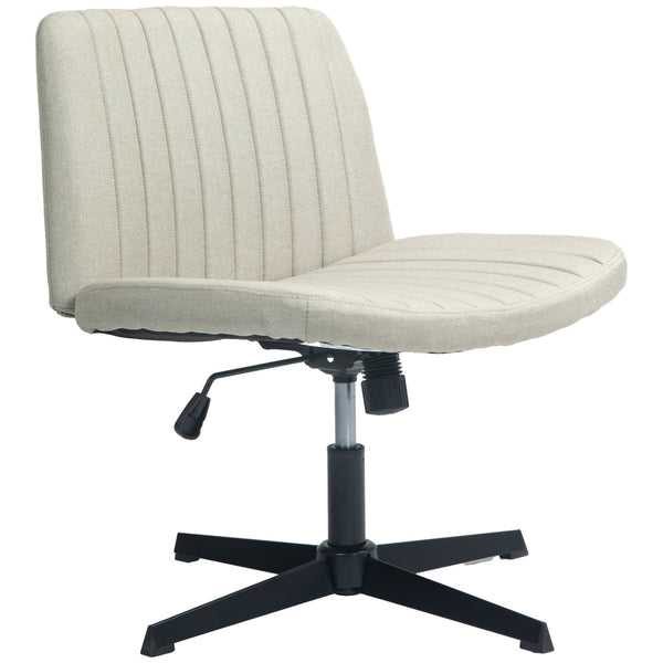 English Elm HOMCOM Wide Armless Office Chair with Breathable Linen Fabric, Thick Foam Padding, Tilt & Swivel Beige W2225P200765