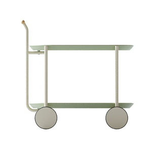 English Elm Moon Rolling Two Tier Open Shelf Cart Scandinavian Style for Kitchen or Living Room W3318P308309