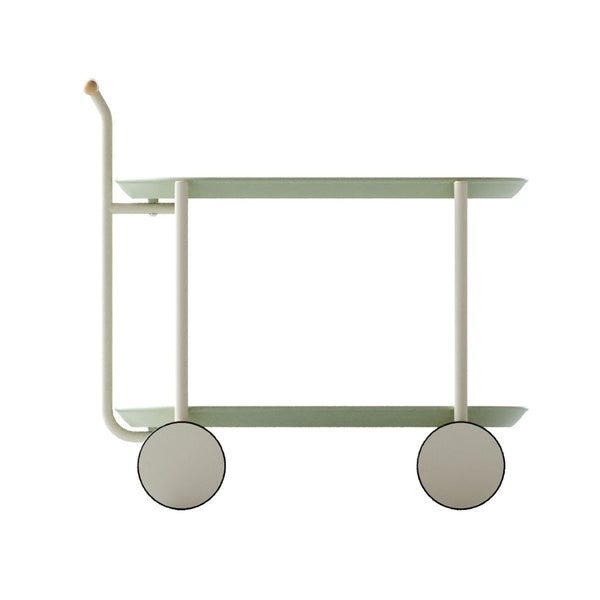 English Elm Moon Rolling Two Tier Open Shelf Cart Scandinavian Style for Kitchen or Living Room W3318P308309