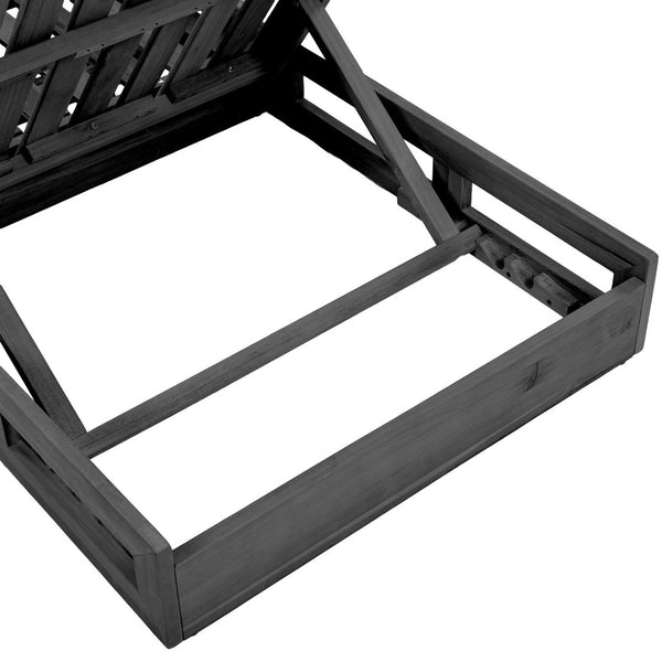 English Elm 2/3 Solid Acacia Wood Outdoor Lounge Chair Foldable Slatted Reclining Patio Chaise Black N770P253442B