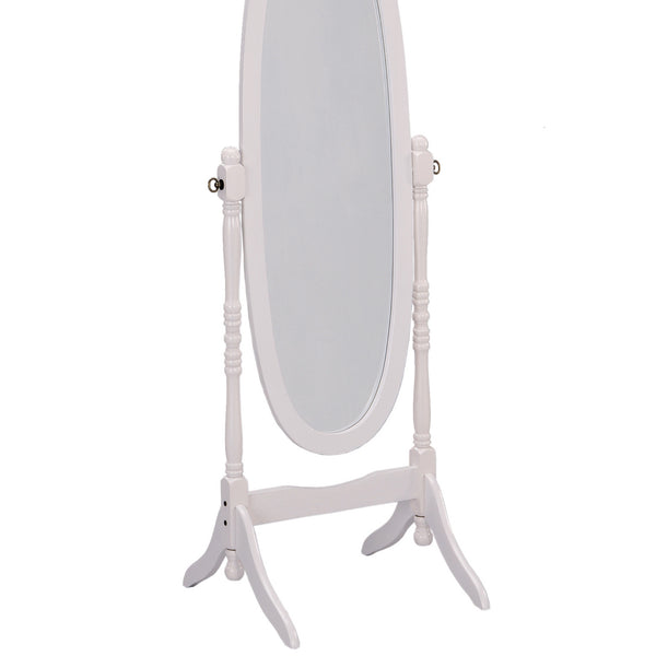 English Elm 59.25" Tall Standing Wooden Floor Mirror with Elegant Oval Cheval Frame, Adjustable Tilt and Classic Finish White B072115937