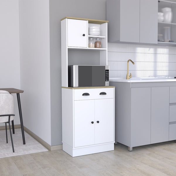 English Elm Albany Multicolor Kitchen Pantry Cabinet with 3 Doors, Drawer, Adjustable Shelves & Microwave Top B200P188855
