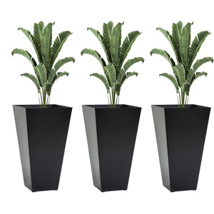 English Elm Outsunny Set Of 3 Stylish Tall Planters With Drainage Hole - 28" Indoor/Outdoor Flower Pots In Black W2225P174494-GIGA