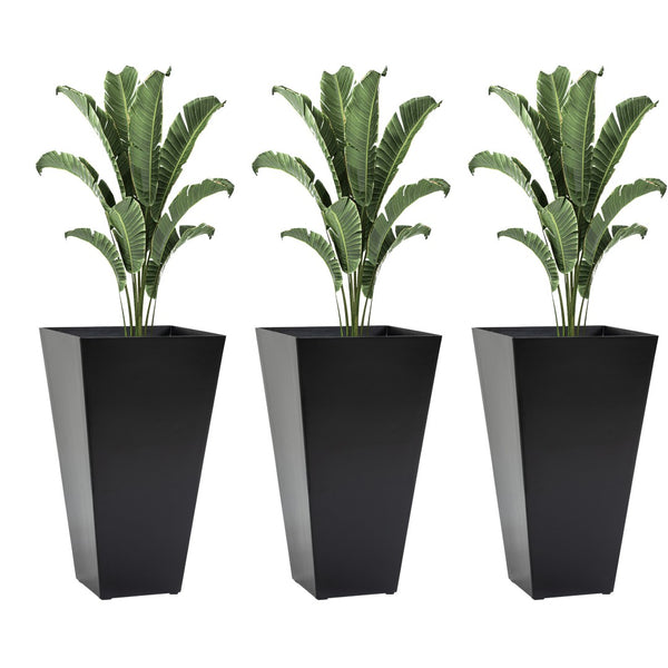 English Elm Outsunny Set Of 3 Stylish Tall Planters With Drainage Hole - 28" Indoor/Outdoor Flower Pots In Black W2225P174494-GIGA