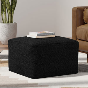 English Elm Chantal Boucle Square Pouf Handcrafted Cotton Accent Footrest for Modern Living Rooms Black B136P427582