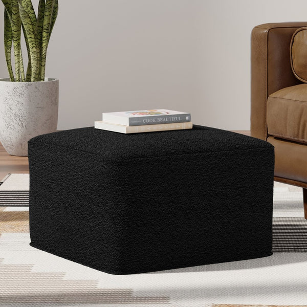 English Elm Chantal Boucle Square Pouf Handcrafted Cotton Accent Footrest for Modern Living Rooms Black B136P427582