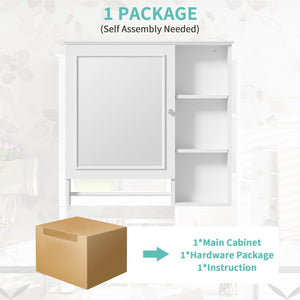 English Elm Wall Mounted Bathroom Storage Cabinet with Large Mirror, Adjustable Shelves, Towel Rack & Durable MDF White N729P180116K