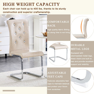 English Elm Set of 2 Glam Faux Alligator Pvc Dining Chairs with Crystal Buckle Bow Legs Beige W3875P371037