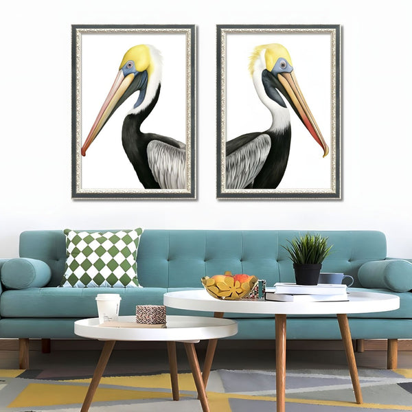 English Elm Set Of 2 Pelican Canvas Prints In Solid Wood Frames – Modern Coastal Wall Art For Living Rooms & Bedrooms T3976P383229-GIGA