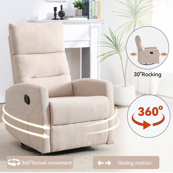 English Elm Manual Rocker Recliner with 360 Swivel Beige Fabric Upholstery for Living Room W3224P289285