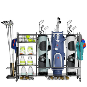 English Elm Golf Bag Storage Rack for Garage Holds 3 Bags with Wheels Hooks and Club Display T3210P392617