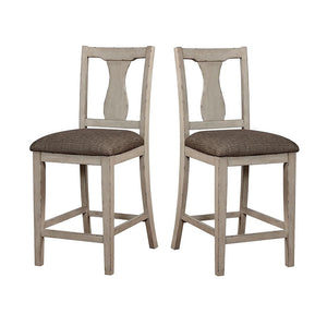 English Elm Dining Rustic Country Counter Height 5pc Dining Set with Plank Table, Open Shelf & Padded Chairs Antique White+Gray,Gray 45 L x 45 W x 21 H B2741P301879