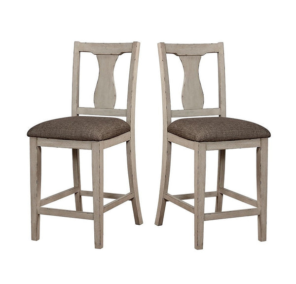 English Elm Dining Rustic Country Counter Height 5pc Dining Set with Plank Table, Open Shelf & Padded Chairs Antique White+Gray,Gray 45 L x 45 W x 21 H B2741P301879