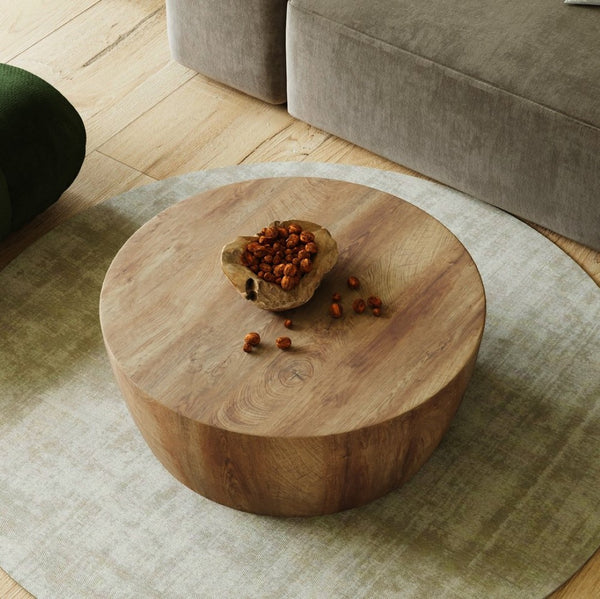 English Elm 31.5" Round Drum Coffee Table Mdf Wood Grain Modern Industrial Living Room Accent W3732P495748