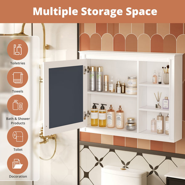 English Elm 36'' Modern Medicine Cabinet Wall Mounted Mirror with Adjustable Shelf, MDF Durable Storage, White N710P322791K