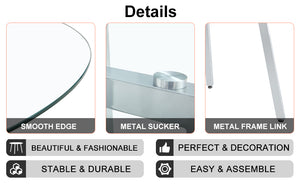 English Elm Modern circular tempered glass dining table with silver metal legs, minimalist clear top for airy spaces W1512P371582