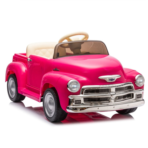 English Elm 12v Chevrolet 3100 Licensed Vintage Pickup Ride on Truck with Led Lights and Parent Remote Pink W1578P214161