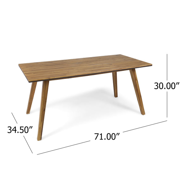 English Elm Christopher Knight Home® - DOWNEY Teak Outdoor Dining Table 71" Acacia Wood Slatted Top with Rustic Iron Accents, 70.75" Long 62286.00