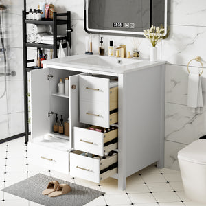 English Elm 30'' Bathroom Vanity With Ceramic Sink Combo - Elegant Freestanding Storage Cabinet & 4 Drawers N710P194420K