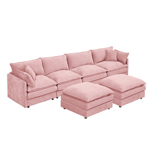 English Elm Modular U-Shaped Sectional Sofa, 4-Seater Pink Chenille Couch With Movable Ottomans For Custom Comfort W1359S00037
