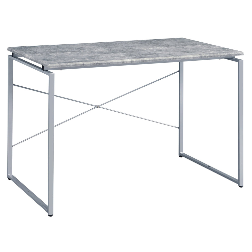 English Elm Grey Modern Writing Desk with Industrial Metal Sled Base, Spacious Wood Top for Home Office Use Grey+Silver B062P184549
