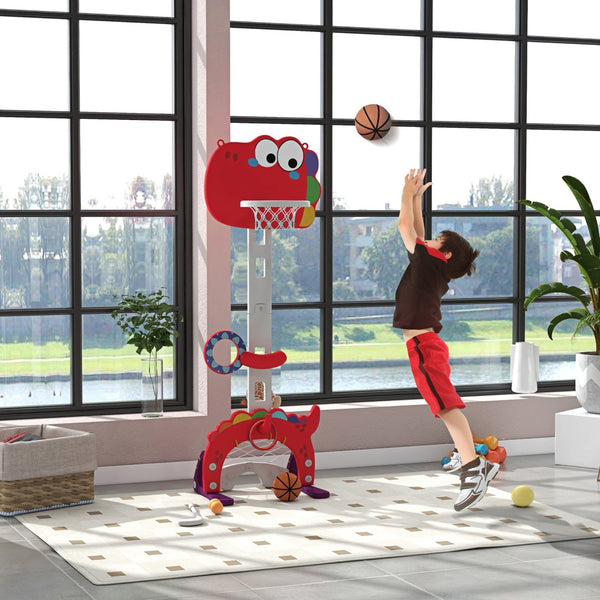 English Elm Qaba Dinosaur Toddler Sports Center 5 in 1 Adjustable Basketball Goal Indoor Play W2225P217347