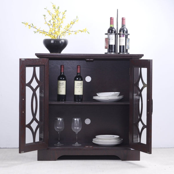 English Elm Elegant Mirrored Sideboard with Butterfly Carved Doors Wood Grain Finish Dining Storage Ox Blood Red W2899P372744