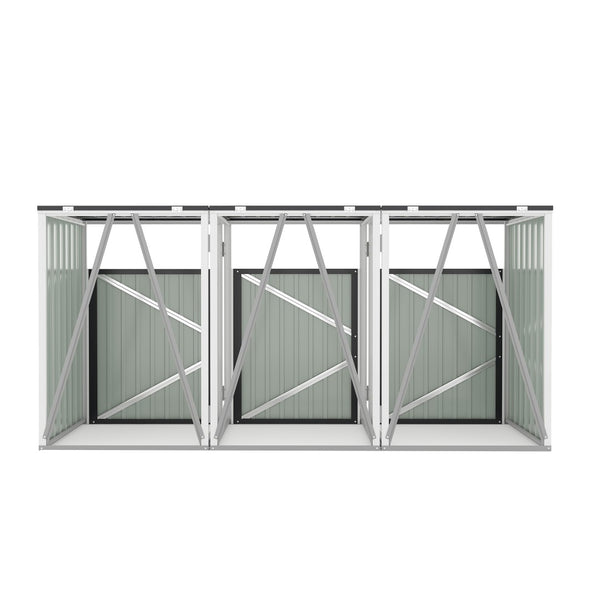 English Elm Garbage Bin Shed Galvanized Steel Enclosure Fits Three Cans with Lockable Waterproof Lid Dark Gray W1598P357716