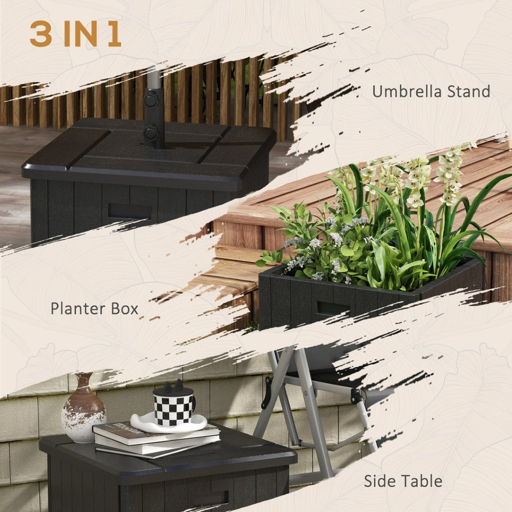 English Elm Outsunny 3-In-1 Versatile Outdoor Umbrella Base, End Table & Planter With Drain Hole & Wheels, Black W2225P174238-GIGA
