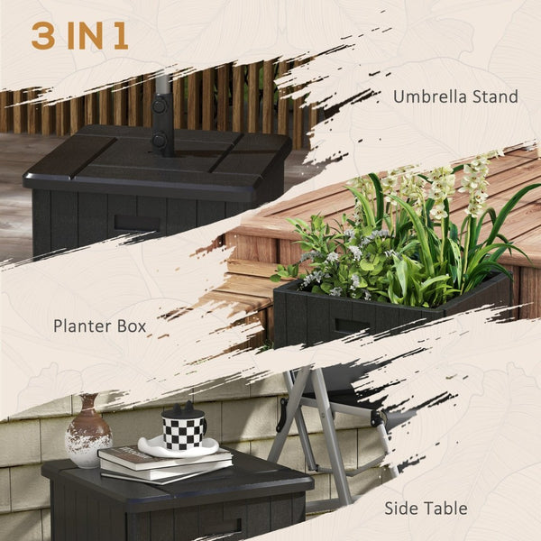English Elm Outsunny 3-In-1 Versatile Outdoor Umbrella Base, End Table & Planter With Drain Hole & Wheels, Black W2225P174238-GIGA