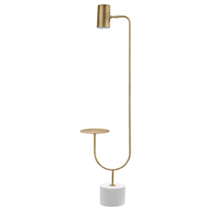 English Elm Corletta Antique Brass Floor Lamp with Grey Shade, Concrete Base, 2-Way Switch for Cozy Ambience B062P333484