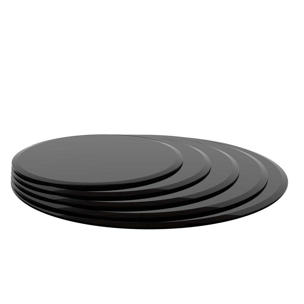 English Elm 38.6" Round Tempered Glass Table Top Black 1/2" Thick Beveled Polished Edge Durable Heat-Resistant Surface W241P248358