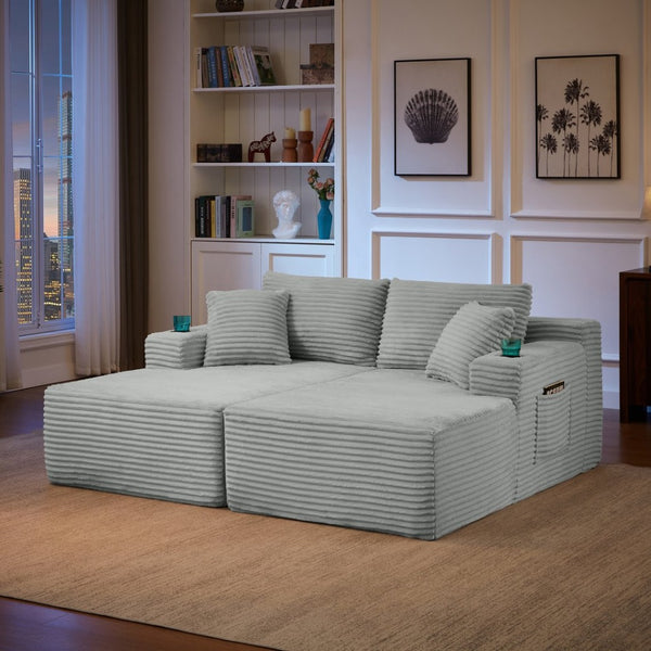 English Elm Compressible Modular U-shaped Sectional Corduroy Cloud Sofa for Spacious Living Rooms Light Grey W2339S00146