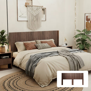 English Elm Modern Fluted Wood Panel King Headboard Wall Mounted Wingback Walnut Bedroom Accent W3520P383461