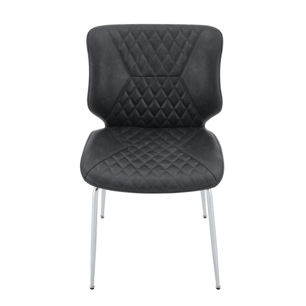 English Elm Dark Oil Waxed Faux Leather Dining Chair Set with Diamond Tufted High Back Metal Legs Dark Gray W3493P444883
