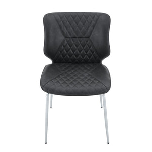 English Elm Dark Oil Waxed Faux Leather Dining Chair Set with Diamond Tufted High Back Metal Legs Dark Gray W3493P444894