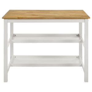 English Elm Cowichan Farmhouse Kitchen Island with Butcher Block Top Open Shelves and Pot Rack B062S01487