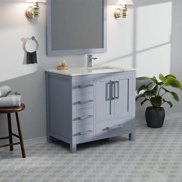 English Elm Dark Grey Bath Vanity Set With Marble Top, Chrome Faucet, And Mirror - Stylish & Durable Upgrade B2731S01331