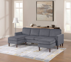 English Elm 3-Piece Corduroy Sectional with Dual Chaises and Tapered Legs for Modern Comfort and Stylish Lounge Dark Gray 18 L x 47 W x 58 H B089P296902