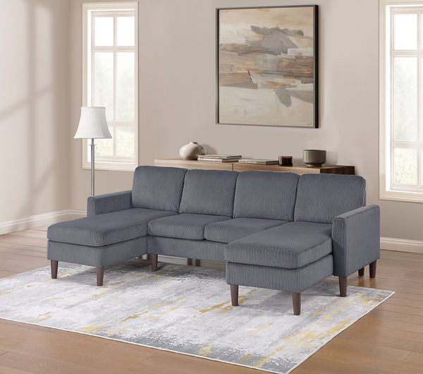 English Elm 3-Piece Corduroy Sectional with Dual Chaises and Tapered Legs for Modern Comfort and Stylish Lounge Dark Gray 18 L x 47 W x 58 H B089P296902
