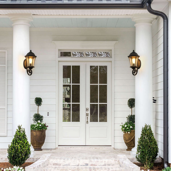 English Elm 2-Pack Vintage Outdoor Lanterns Black Wall Sconces with Bubble Glass, Weatherproof Aluminum, E26 Compatible W1340P143700