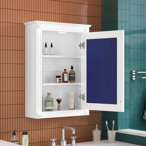 English Elm 20" Medicine Cabinet with Mirror — Space-Saving Wall-Mounted Bathroom Storage with Adjustable Shelf, Modern Carved Design White N710P317680K